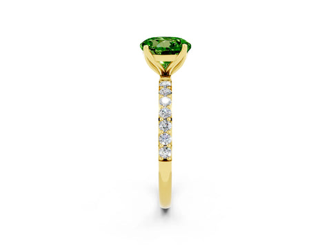 Yellow gold Round Cut Peridot Solitaire Engagement Ring with Pavé Band and Prong Setting_2