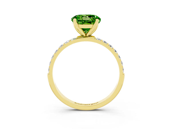 Yellow gold Round Cut Peridot Solitaire Engagement Ring with Round  Pavé Band and Prong Setting