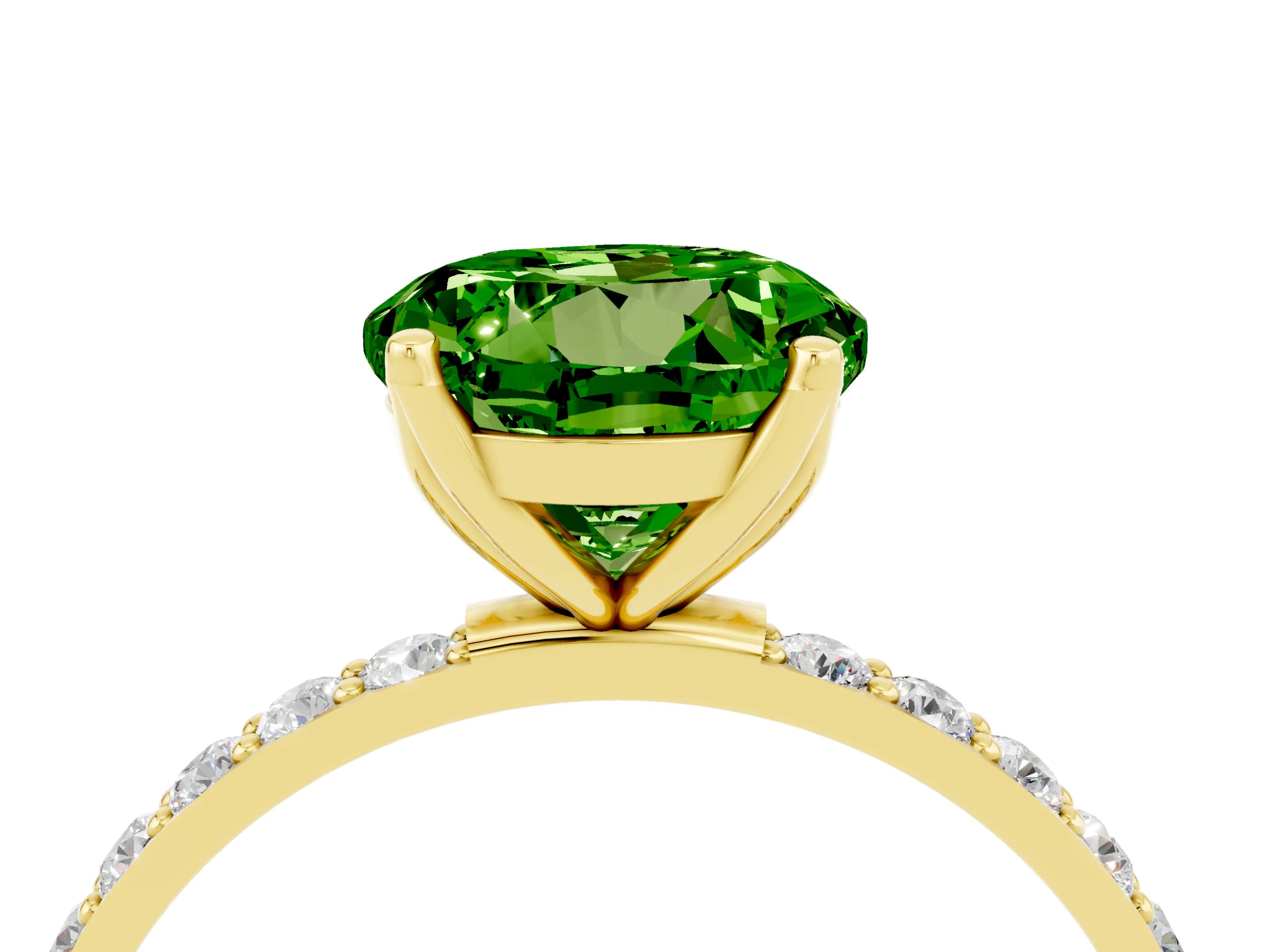 Yellow gold Round Cut Peridot Solitaire Engagement Ring with Pavé Band and Prong Setting_4