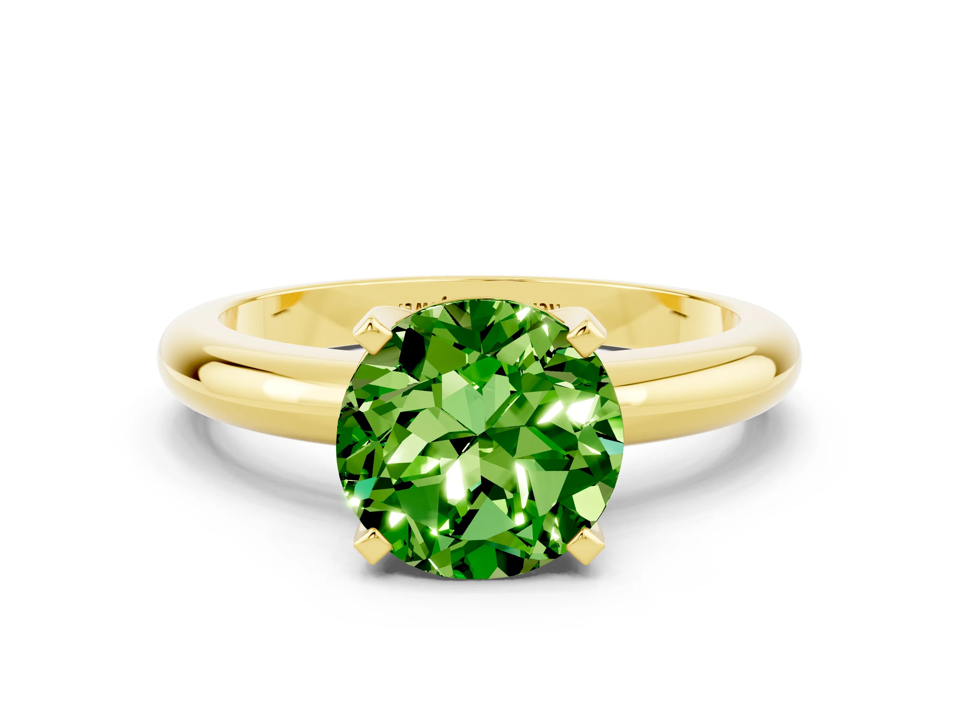 Yellow gold Round Cut Peridot Solitaire Engagement Ring with Round Band and Four-Prong Setting