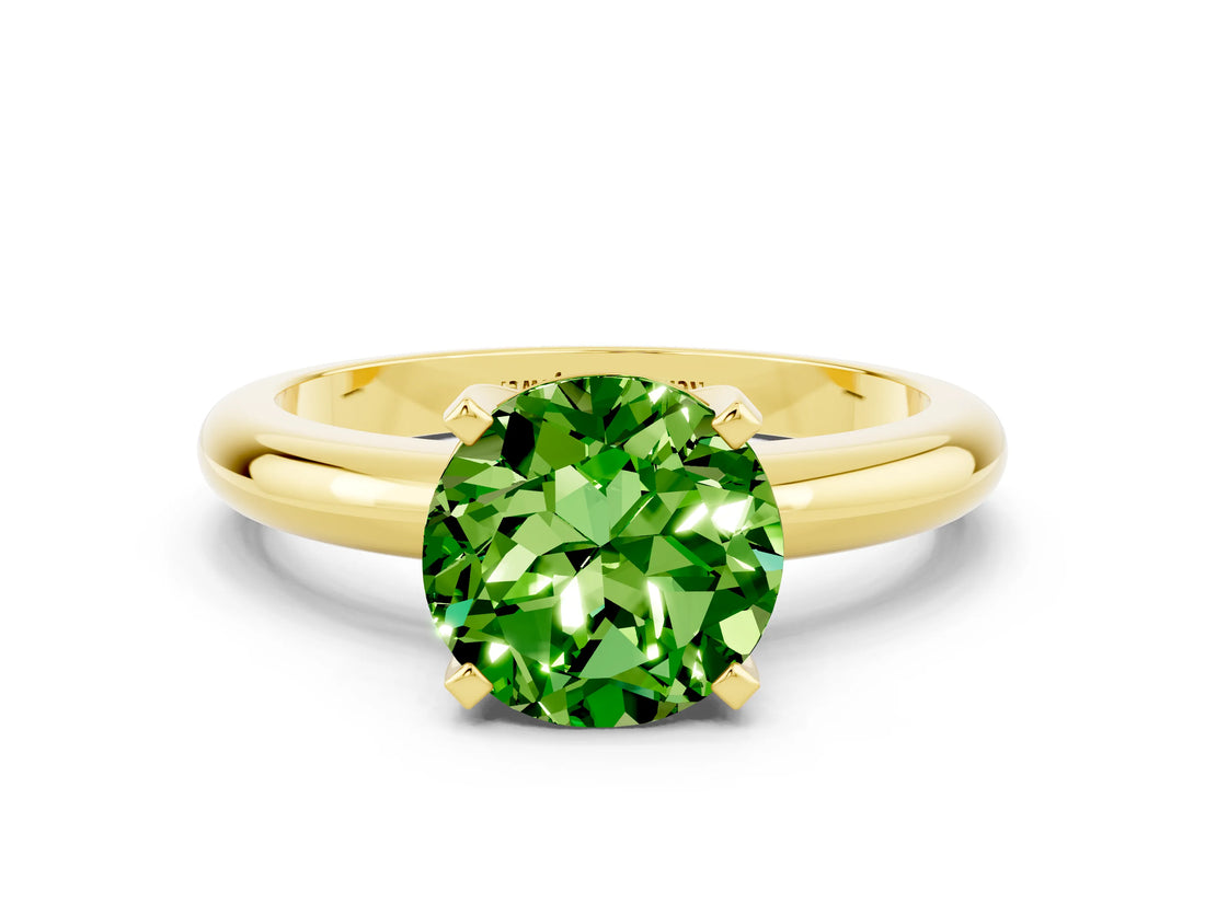 Yellow gold Round Cut Peridot Solitaire Engagement Ring with Round Band and Four-Prong Setting