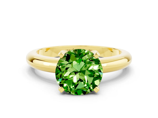 Yellow gold Round Cut Peridot Solitaire Engagement Ring with Round Band and Four-Prong Setting