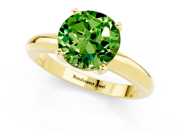 Yellow gold Round Cut Peridot Solitaire Engagement Ring with Round Band and Four-Prong Setting