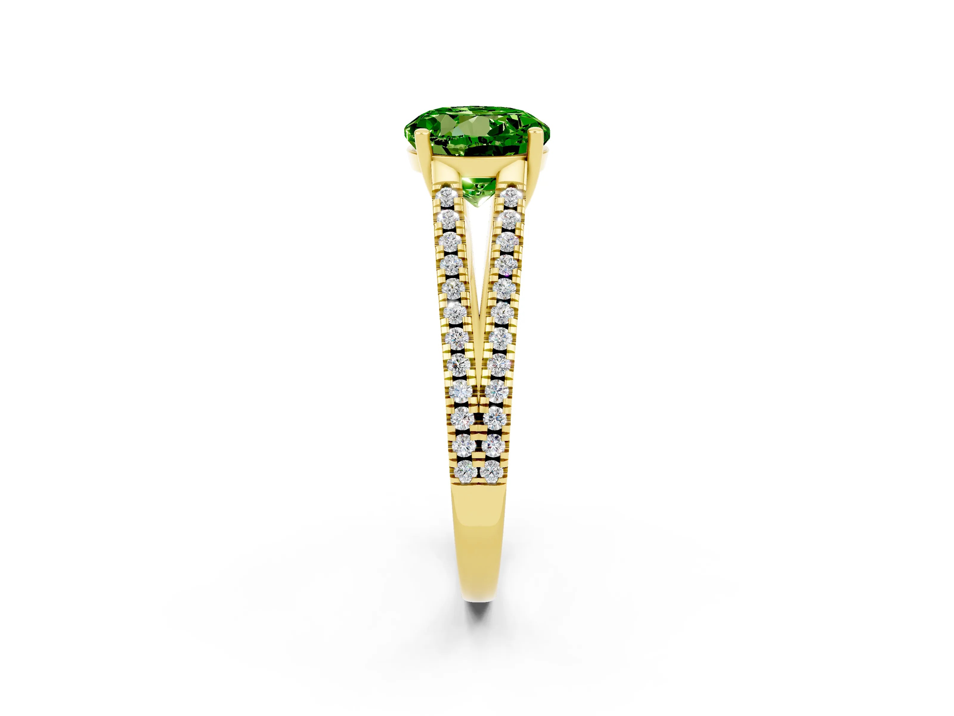 Yellow gold Round Cut Peridot Solitaire Engagement Ring with Split Shank Pavé Band_2