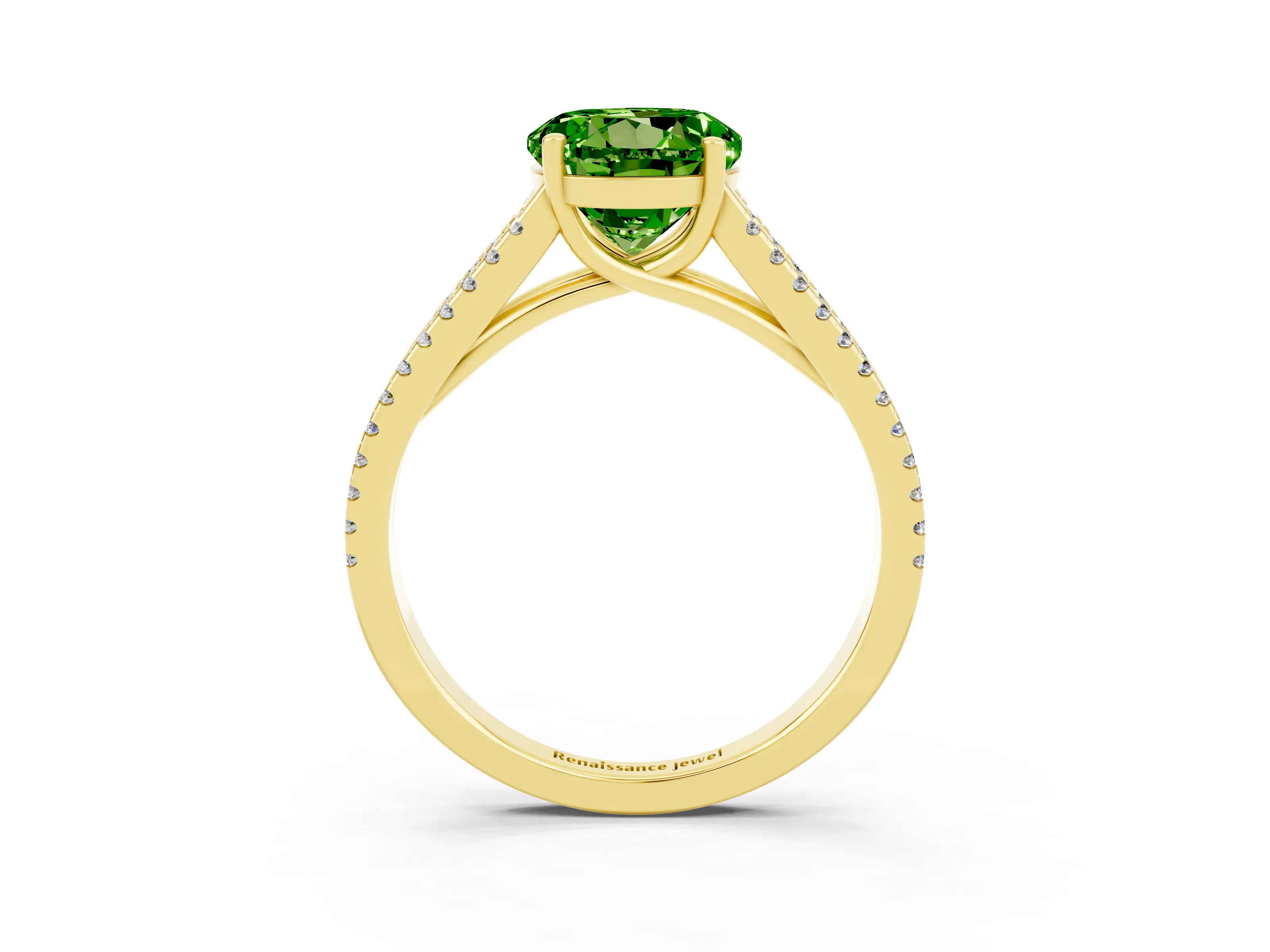 Yellow gold Round Cut Peridot Solitaire Engagement Ring with Split Shank Pavé Band_3