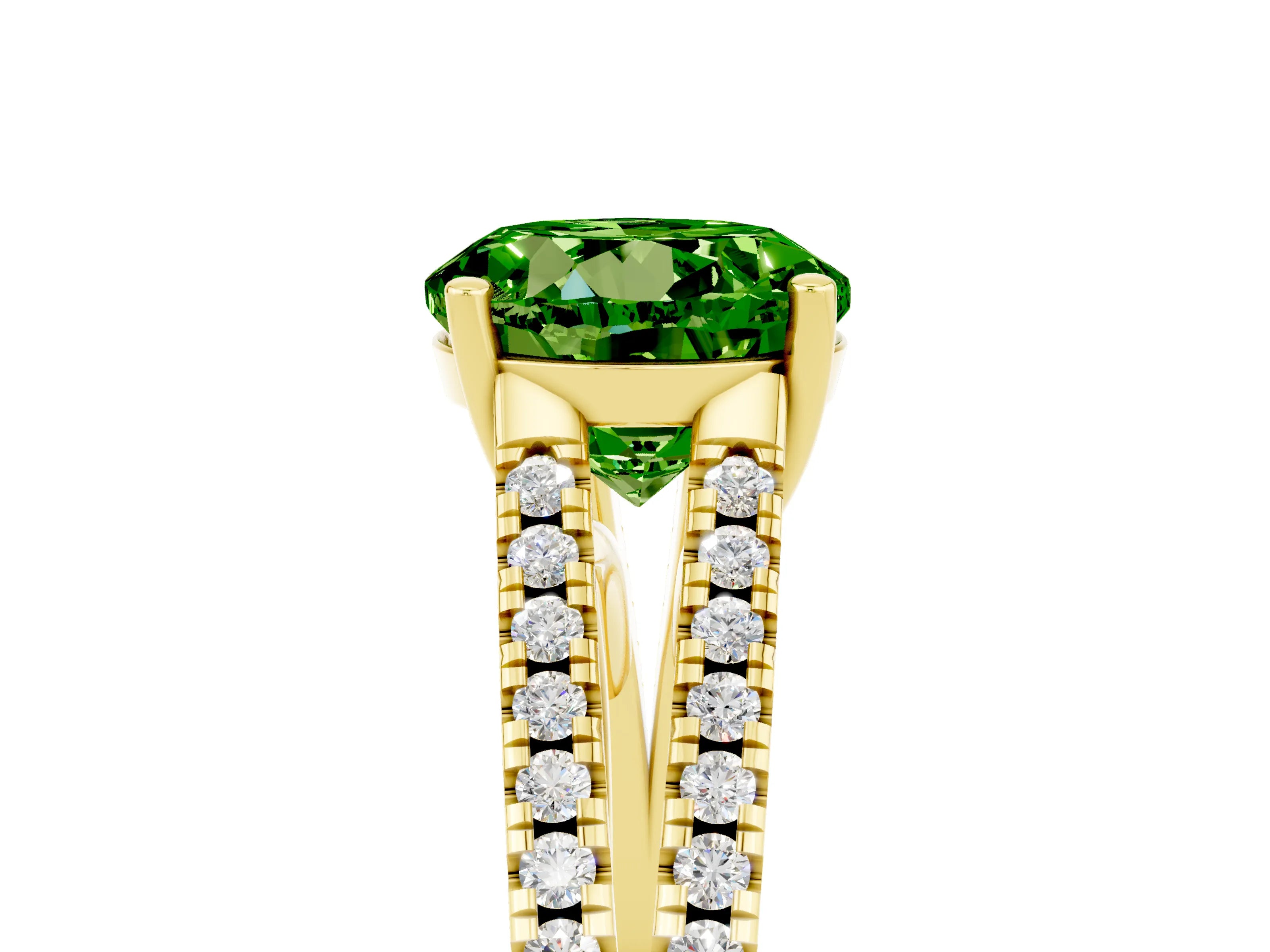 Yellow gold Round Cut Peridot Solitaire Engagement Ring with Split Shank Pavé Band_5