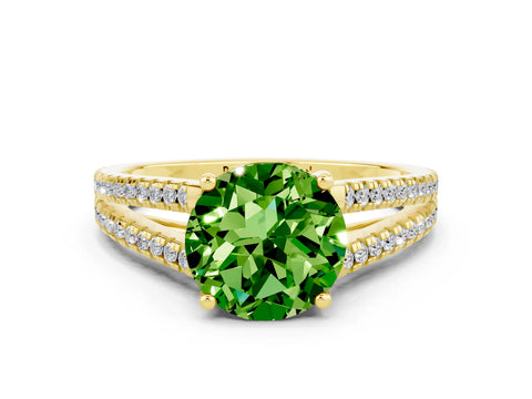 Yellow gold Round Cut Peridot Solitaire Engagement Ring with Split Shank Pavé Band