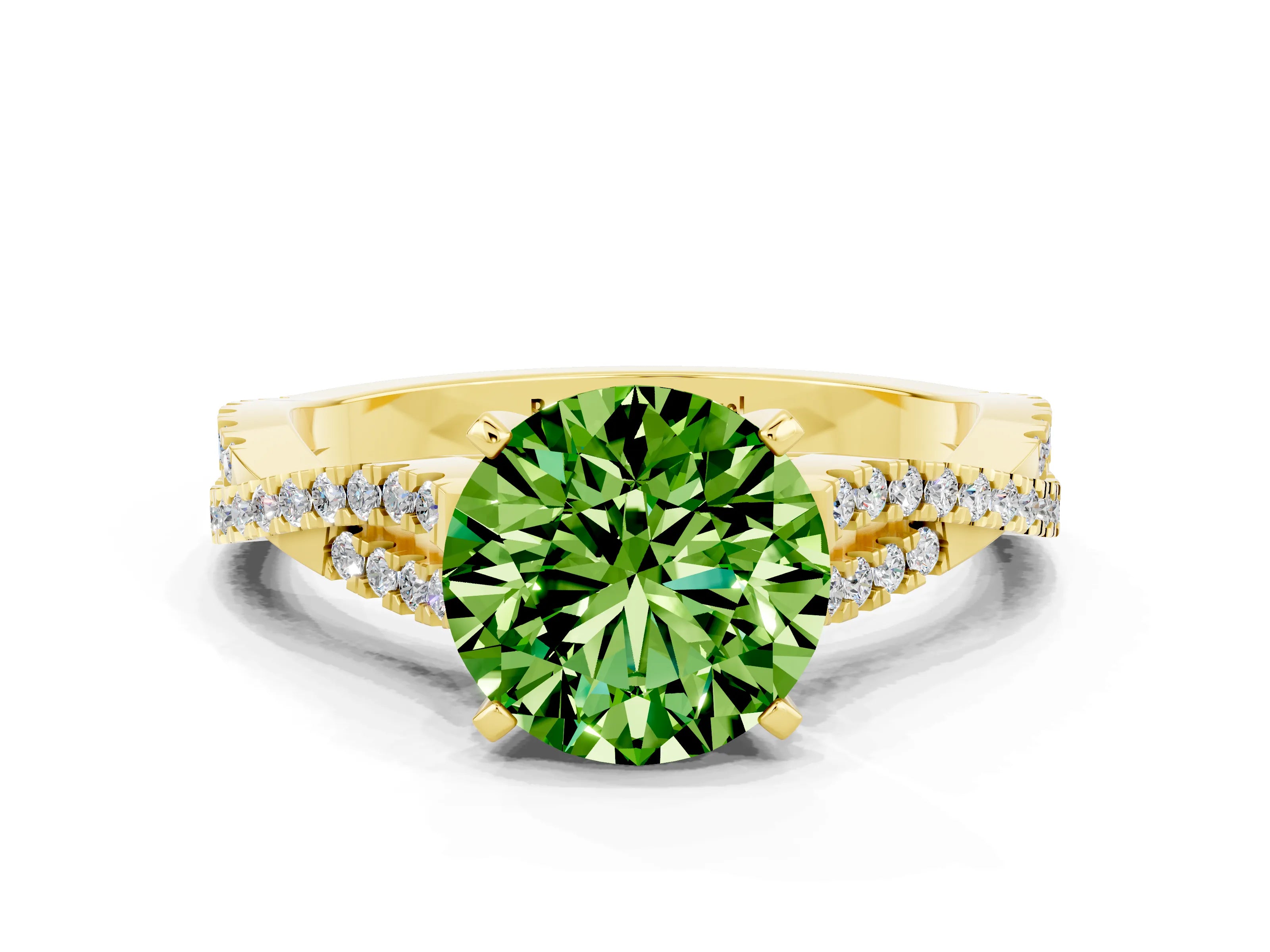 Yellow gold Round Cut Peridot Solitaire Engagement Ring with Twisted Pavé Band and Four-Prong Setting_12
