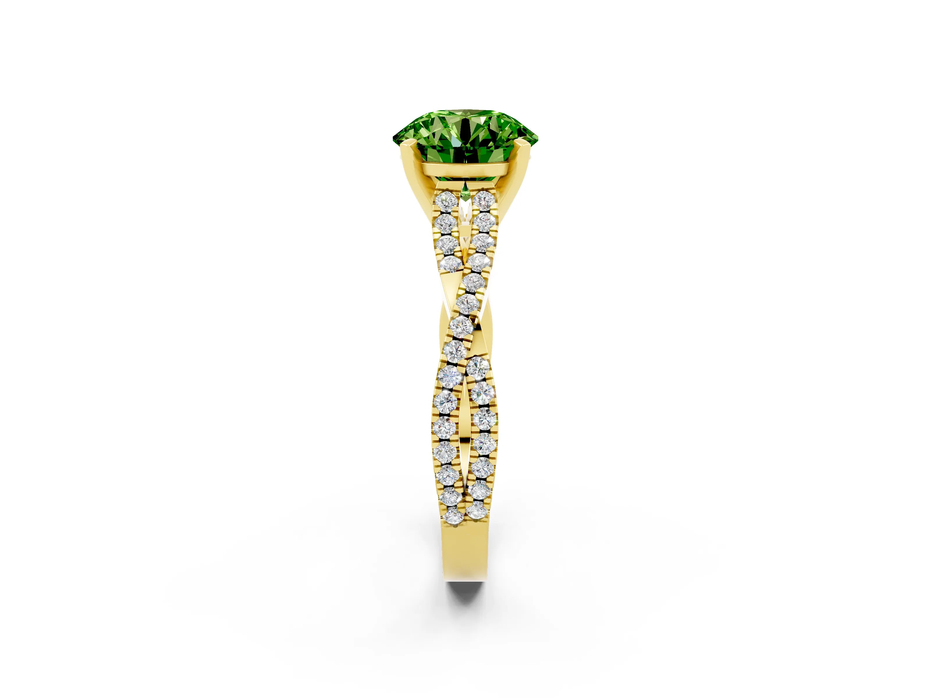 Yellow gold Round Cut Peridot Solitaire Engagement Ring with Twisted Pavé Band and Four-Prong Setting_14