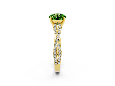 Yellow gold Round Cut Peridot Solitaire Engagement Ring with Twisted Pavé Band and Four-Prong Setting_14
