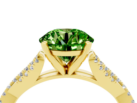 Yellow gold Round Cut Peridot Solitaire Engagement Ring with Twisted Pavé Band and Four-Prong Setting_16