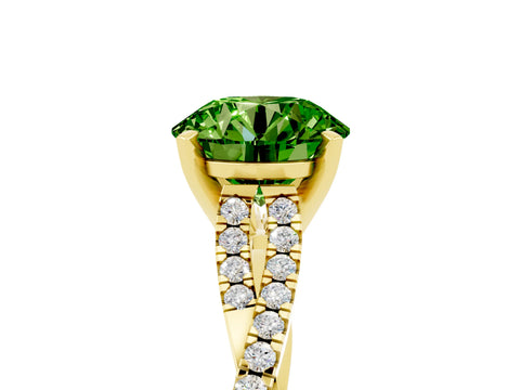Yellow gold Round Cut Peridot Solitaire Engagement Ring with Twisted Pavé Band and Four-Prong Setting_17