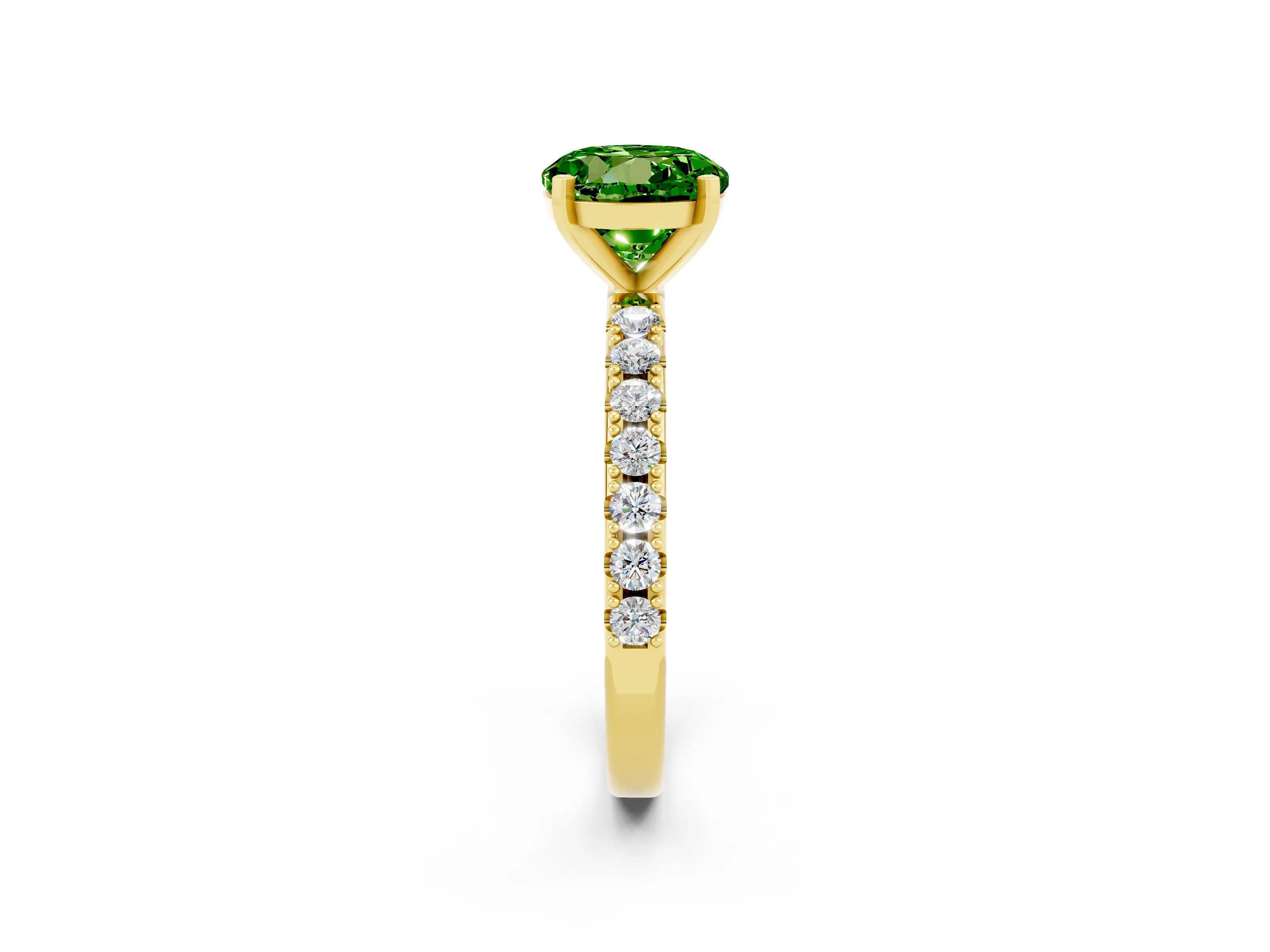 Yellow gold Round Cut Peridot Solitaire Pavé Band with Four-Prong Setting_2