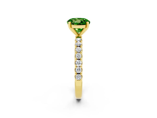 Yellow gold Round Cut Peridot Solitaire Pavé Band with Four-Prong Setting