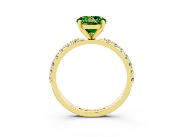 Yellow gold Round Cut Peridot Solitaire Pavé Band with Four-Prong Setting