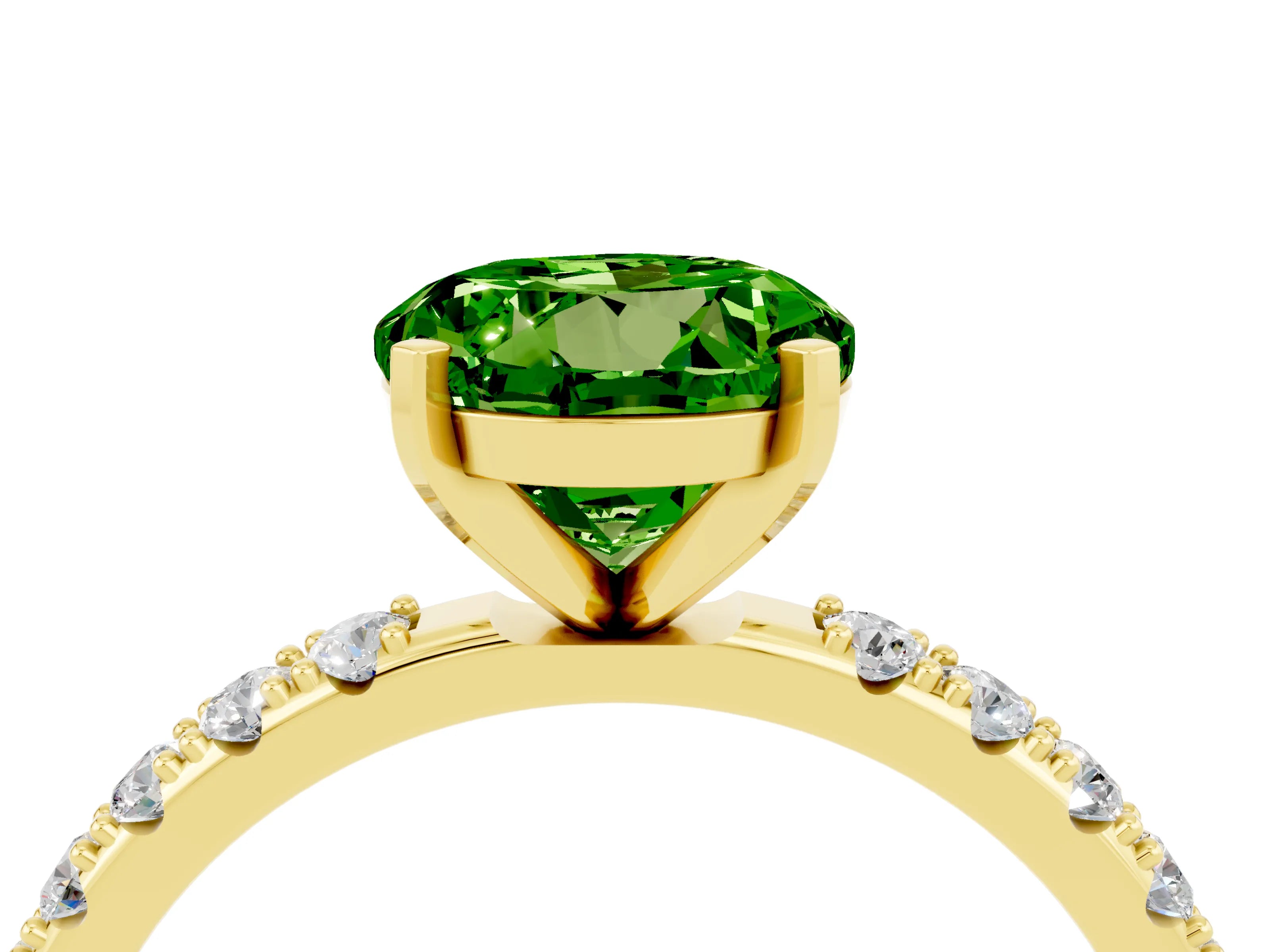 Yellow gold Round Cut Peridot Solitaire Pavé Band with Four-Prong Setting_4