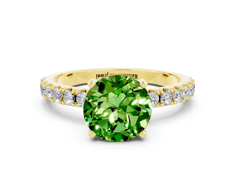 Yellow gold Round Cut Peridot Solitaire Pavé Band with Four-Prong Setting