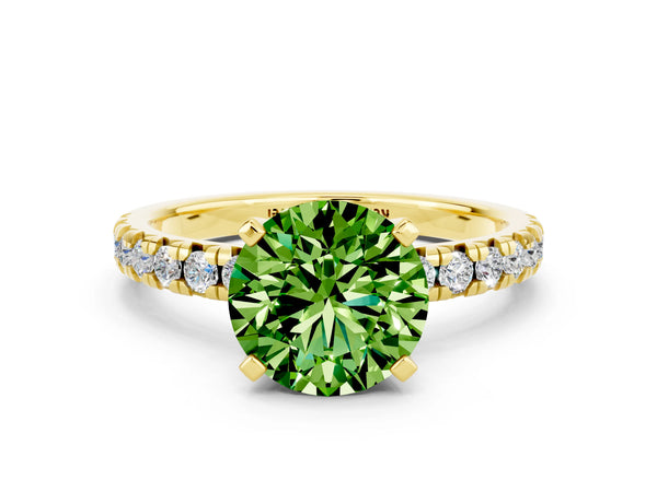 Yellow gold Round Cut Peridot Solitaire Pavé Engagement Ring with Round Band and Prong Setting