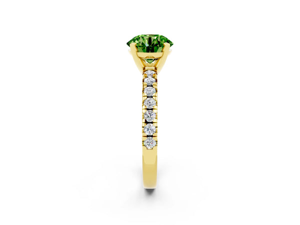 Yellow gold Round Cut Peridot Solitaire Pavé Engagement Ring with Round Band and Prong Setting