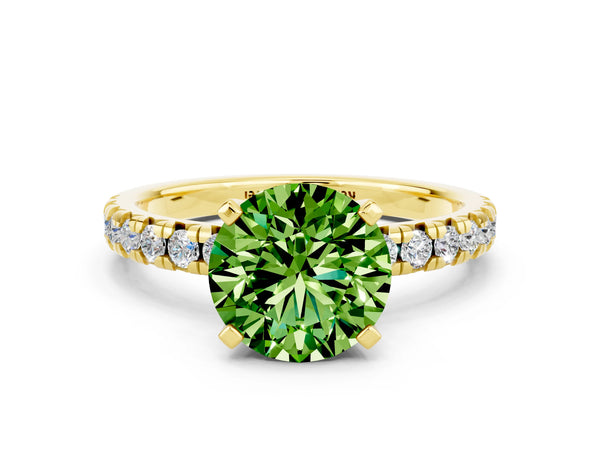 Yellow gold Round Cut Peridot Solitaire Pavé Engagement Ring with Round Band and Prong Setting