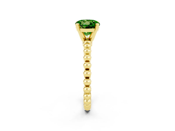Yellow gold Round Cut Peridot Solitaire Ring with Beaded Band and Prong Setting
