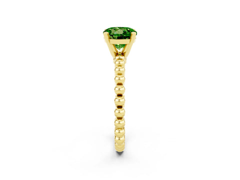 Yellow gold Round Cut Peridot Solitaire Ring with Beaded Band and Prong Setting_2