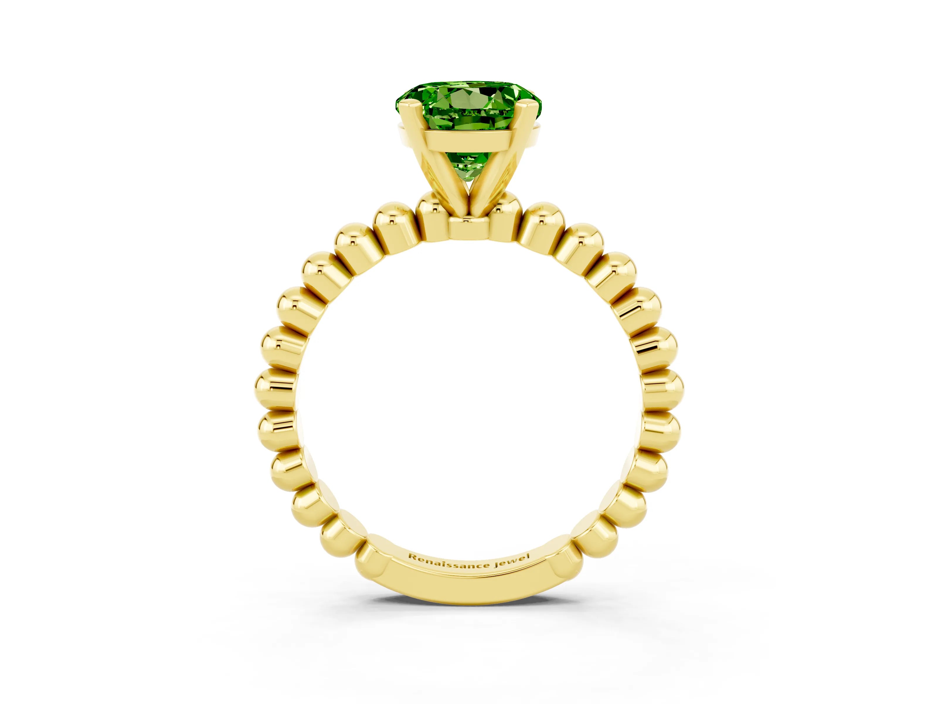 Yellow gold Round Cut Peridot Solitaire Ring with Beaded Band and Prong Setting_3