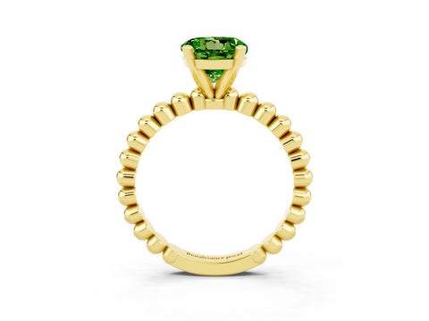 Yellow gold Round Cut Peridot Solitaire Ring with Beaded Band and Prong Setting_3