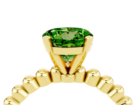 Yellow gold Round Cut Peridot Solitaire Ring with Beaded Band and Prong Setting_4