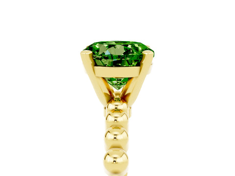 Yellow gold Round Cut Peridot Solitaire Ring with Beaded Band and Prong Setting_5