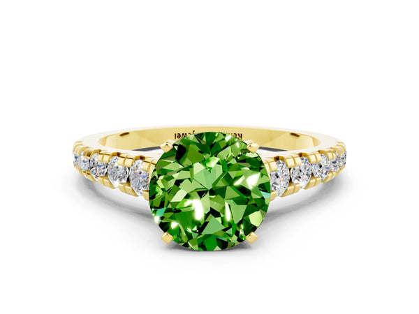 Yellow gold Round Cut Peridot Cathedral Solitaire Ring with Round  Pavé Band