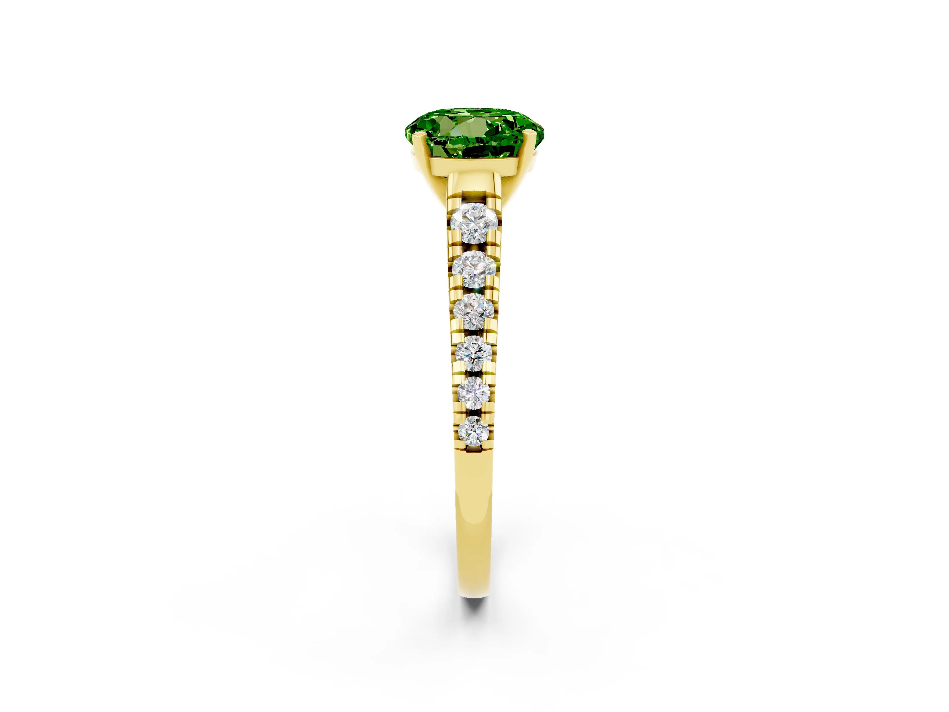 Yellow gold Round Cut Peridot Solitaire Ring with Cathedral Setting and Pavé Band_2