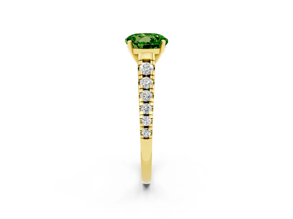 Yellow gold Round Cut Peridot Cathedral Solitaire Ring with Round  Pavé Band