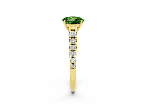 Yellow gold Round Cut Peridot Solitaire Ring with Cathedral Setting and Pavé Band_2