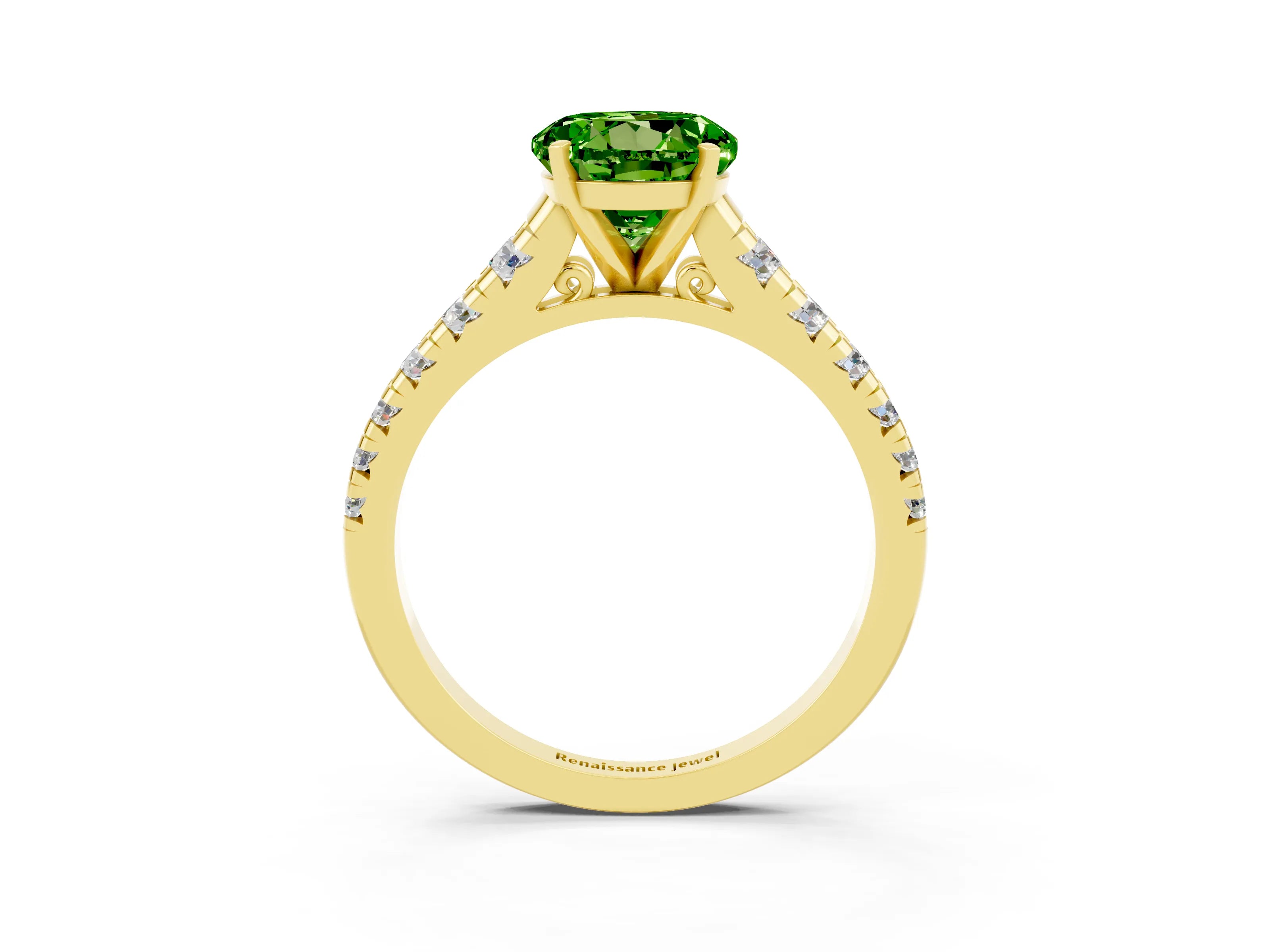 Yellow gold Round Cut Peridot Solitaire Ring with Cathedral Setting and Pavé Band_3