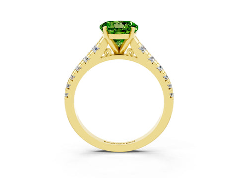 Yellow gold Round Cut Peridot Solitaire Ring with Cathedral Setting and Pavé Band_3
