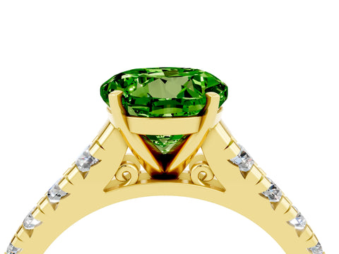 Yellow gold Round Cut Peridot Solitaire Ring with Cathedral Setting and Pavé Band_4