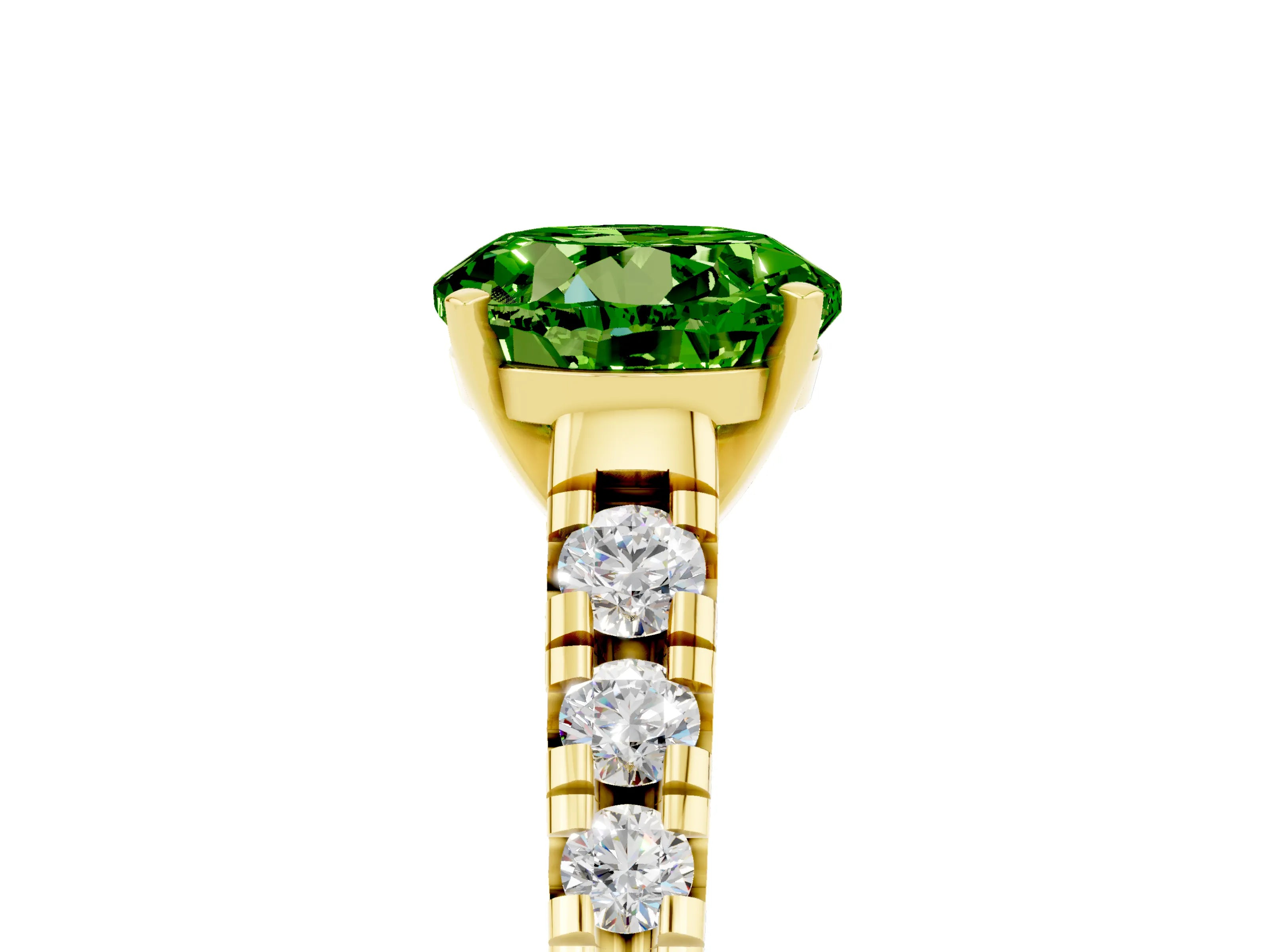 Yellow gold Round Cut Peridot Solitaire Ring with Cathedral Setting and Pavé Band_5