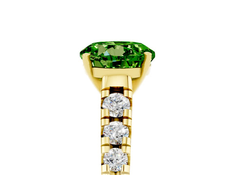 Yellow gold Round Cut Peridot Solitaire Ring with Cathedral Setting and Pavé Band_5