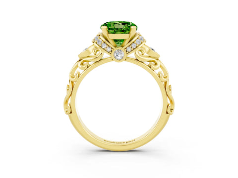 Yellow gold Round Cut Peridot Solitaire Ring with Filigree Band and Four-Prong Setting_27