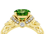 Yellow gold Round Cut Peridot Solitaire Ring with Filigree Band and Four-Prong Setting_28