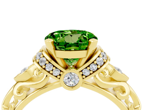 Yellow gold Round Cut Peridot Solitaire Ring with Filigree Band and Four-Prong Setting_28