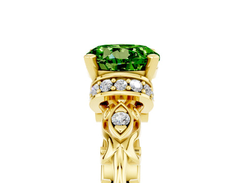 Yellow gold Round Cut Peridot Solitaire Ring with Filigree Band and Four-Prong Setting_29