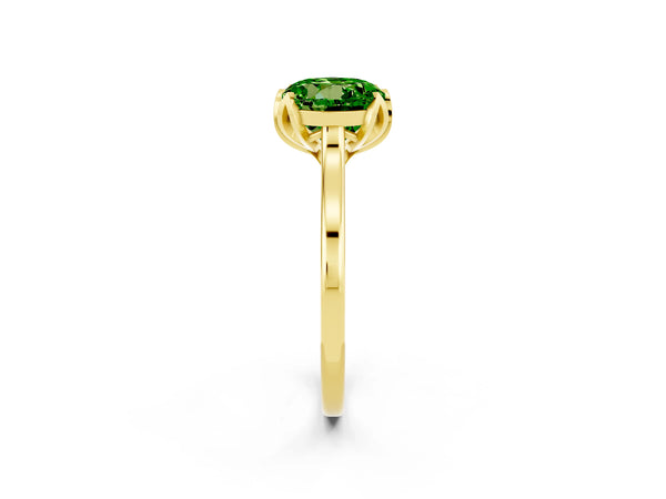 Yellow gold Round Cut Peridot Solitaire Ring with Flower Prong Setting and Classic Band