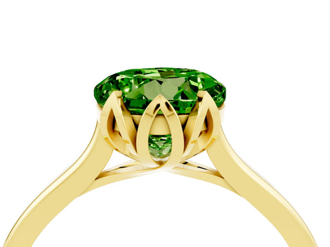 Yellow gold Round Cut Peridot Solitaire Ring with Flower Prong Setting and Classic Band_16