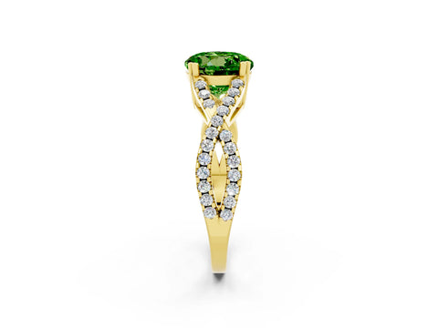Yellow gold Round Cut Peridot Solitaire Ring with Four-Prong Setting and Twisted Pavé Band_2