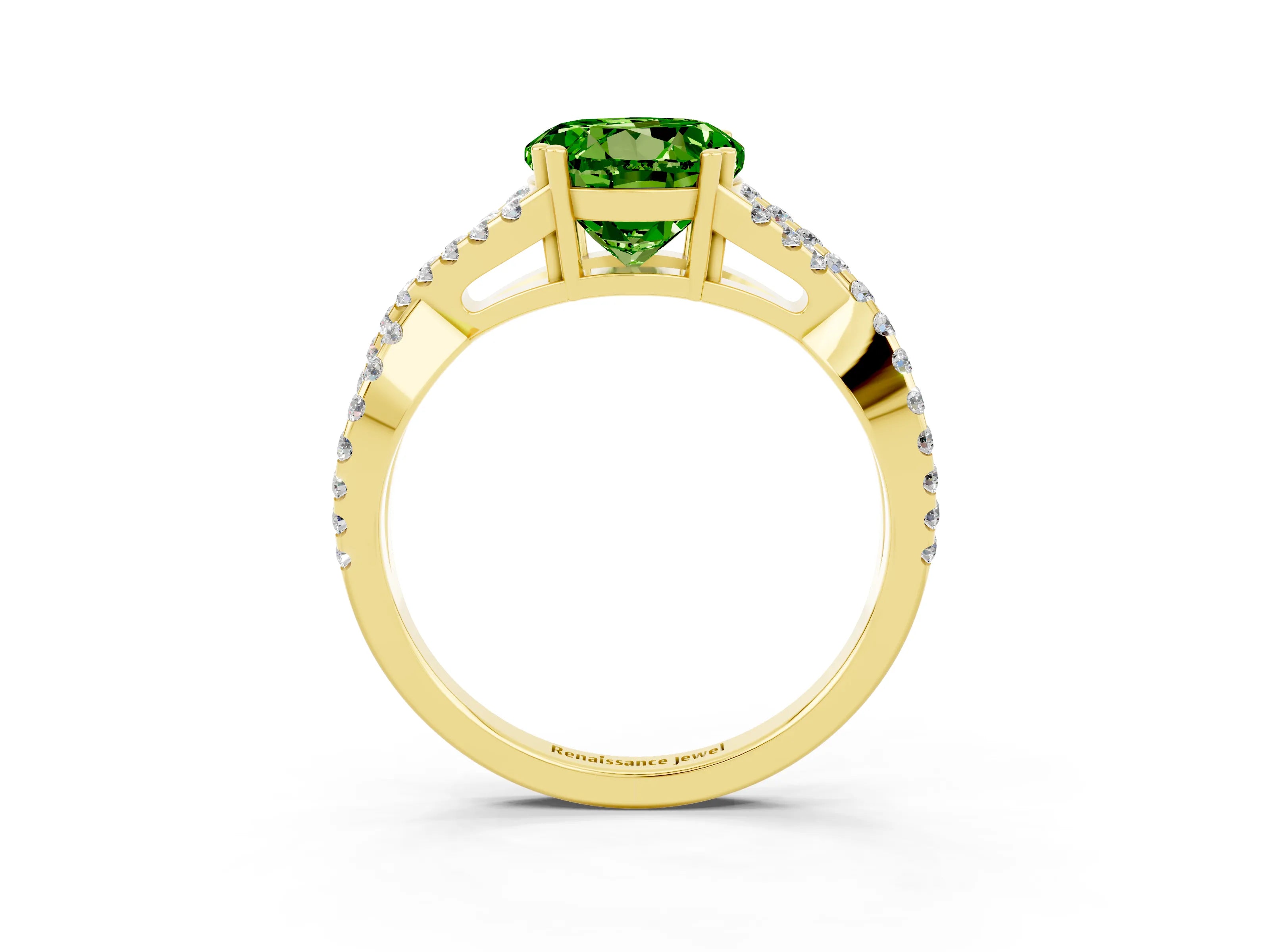 Yellow gold Round Cut Peridot Solitaire Ring with Four-Prong Setting and Twisted Pavé Band_3