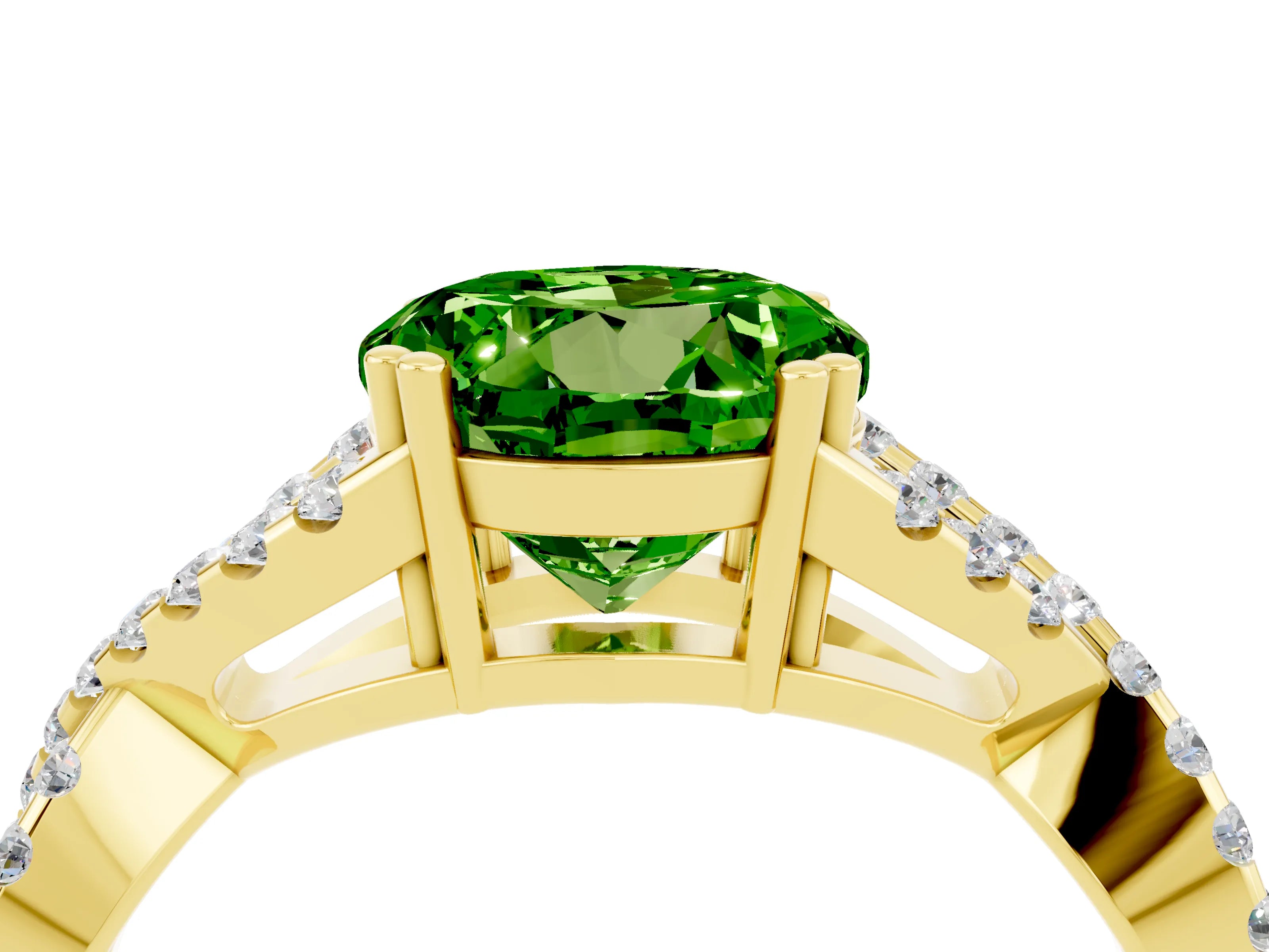 Yellow gold Round Cut Peridot Solitaire Ring with Four-Prong Setting and Twisted Pavé Band_4