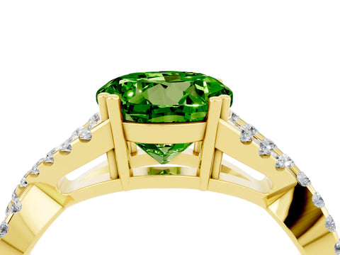 Yellow gold Round Cut Peridot Solitaire Ring with Four-Prong Setting and Twisted Pavé Band_4