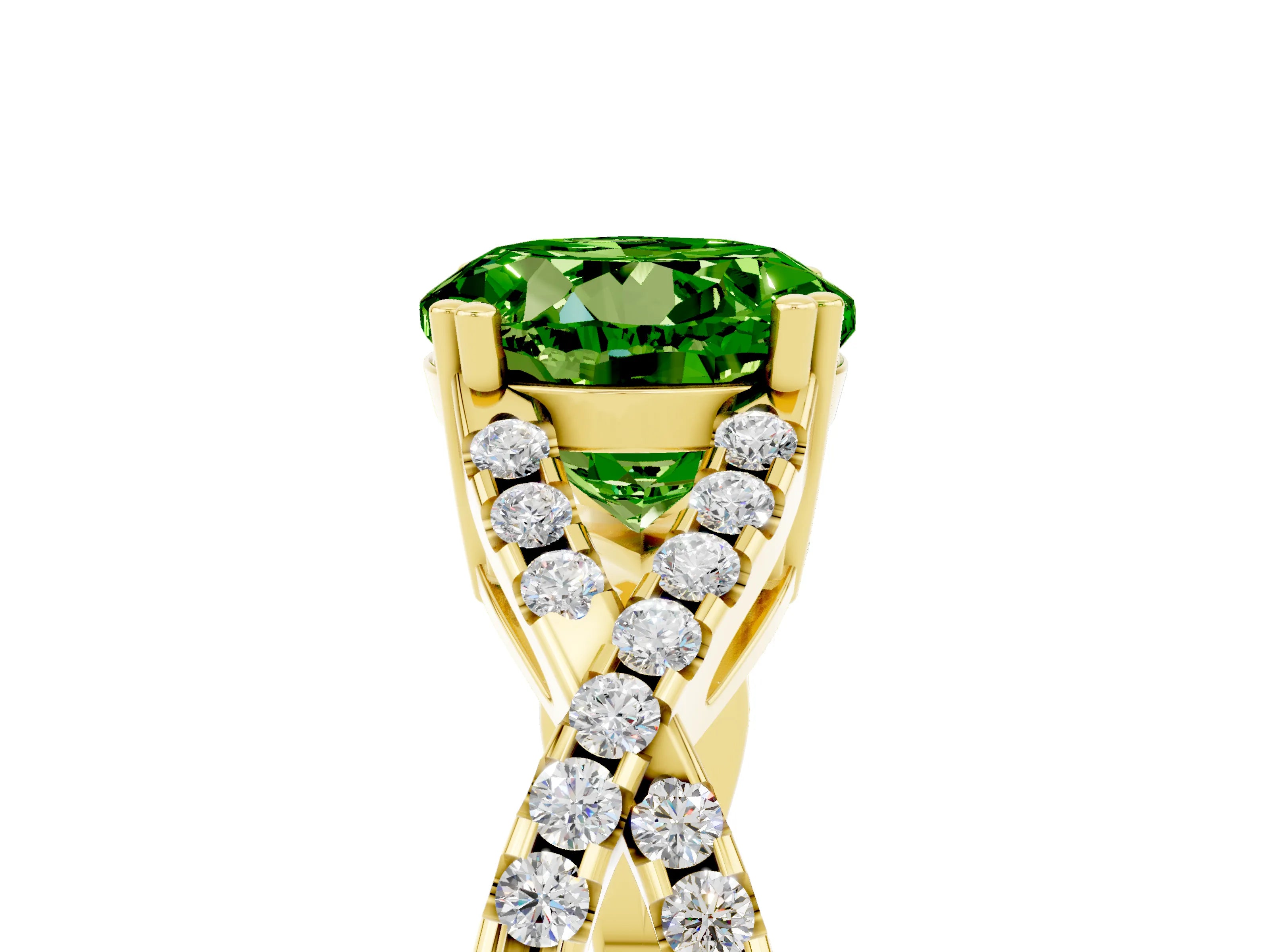Yellow gold Round Cut Peridot Solitaire Ring with Four-Prong Setting and Twisted Pavé Band_5